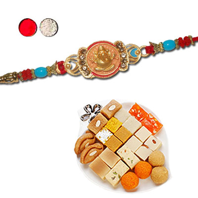 "Designer Fancy Rakhi - FR- 8400 A, 500gms of Assorted Sweets - Click here to View more details about this Product